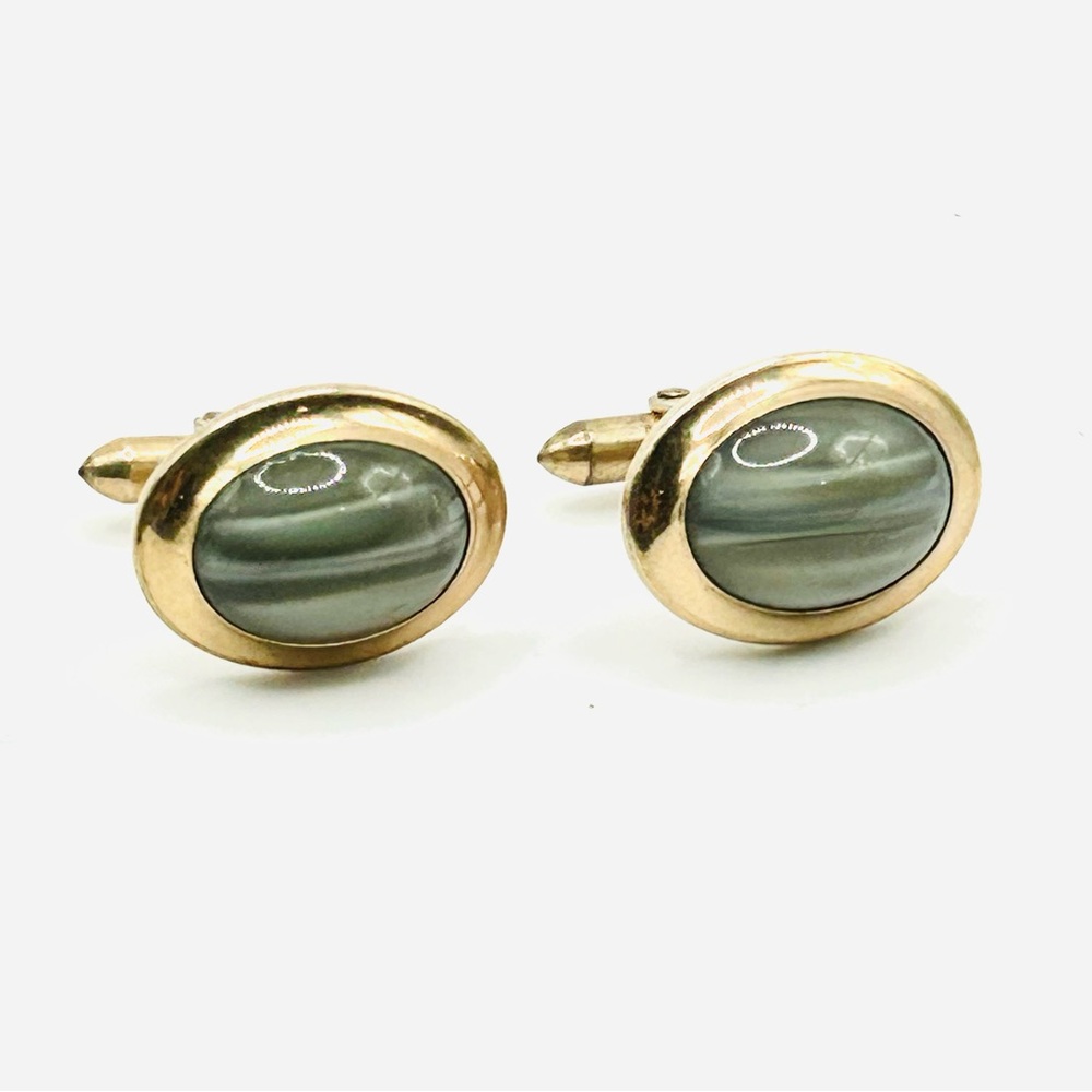 Minimalist quiet luxury gold tone Cuff links with gray center stones